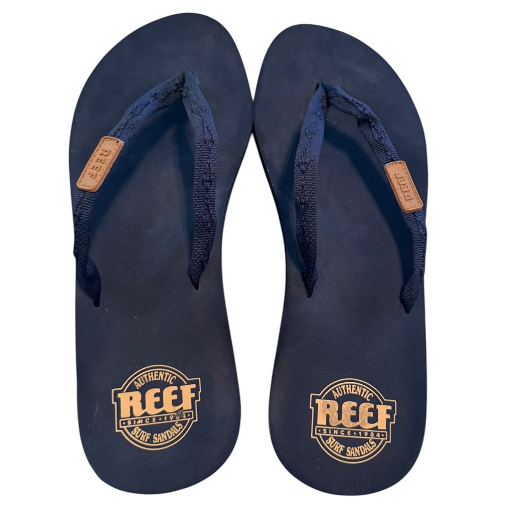 Reef Ginger Navy Blue Flip Flop Sandals Womens Size 10 Textile Strap Surf Sandal